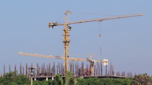 Construction site with cranes — Stock Video
