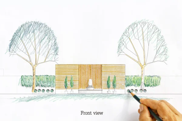 Дизайн ландшафтного архітектора план саду — стокове фото
