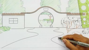 Peyzaj mimarı Çinli Bahçe planı Tasarla
