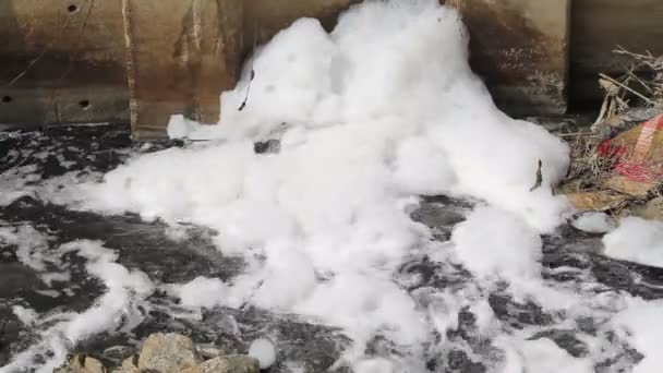 Poluição da água no canal porque industrial não tratar a água antes de drenar — Vídeo de Stock
