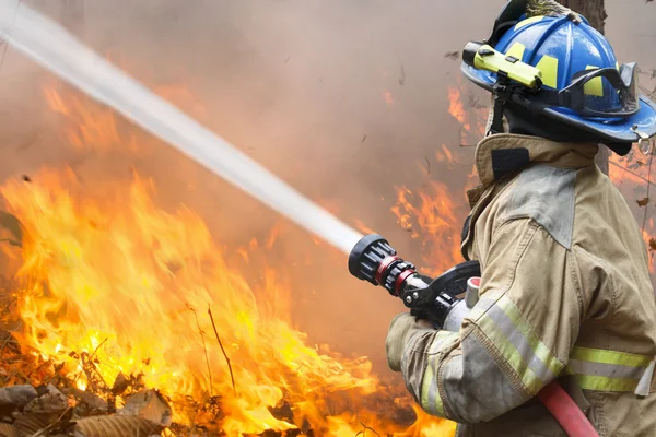 Feuerwehr kämpft gegen Flächenbrand Stockbild