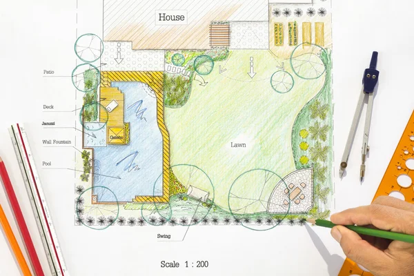 Plan de diseño jardín patio trasero . — Foto de Stock