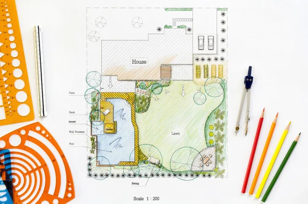 План саду на подвір'ї в дизайні — стокове фото