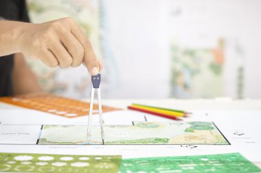 Peyzaj mimarı tasarım L şekli arka planı için ev.