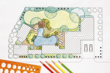 Villa için peyzaj mimarı arka bahçe planı