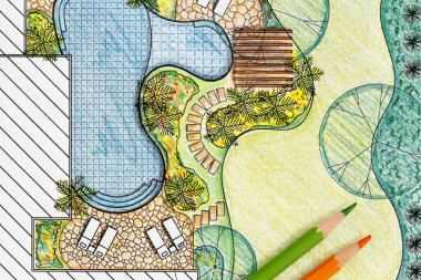 Villa için peyzaj mimarı arka bahçe planı