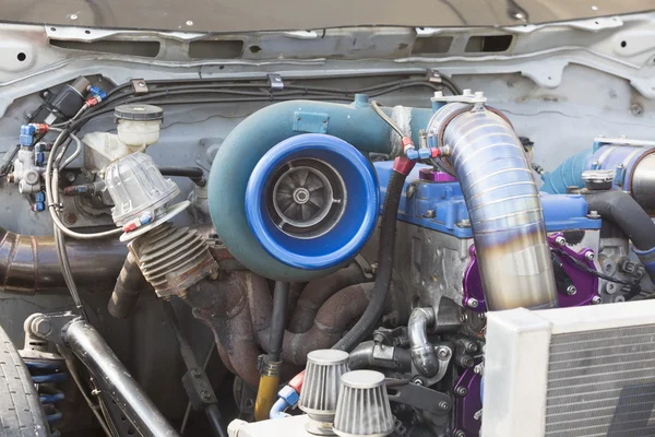 Turbo charger on race car engine — Stock Photo, Image