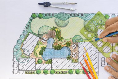 Villa için peyzaj mimarı arka bahçe planı