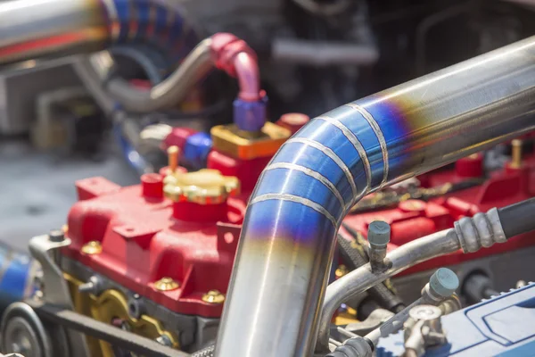 Tig welded seam on stainless steel pipe in racing car — Stock Photo, Image