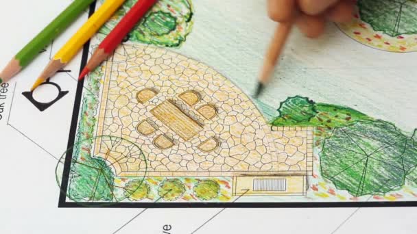 Paisaje arquitecto diseño jardín plan — Vídeo de stock