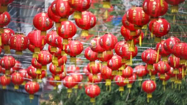 Chinese new year lanterns with blessing text mean happy ,healthy and wealth. — Stock Video