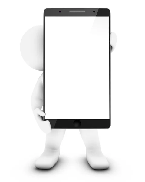 Little 3D Man with Smartphone — Stock Photo, Image