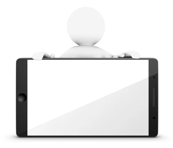 Little 3D Man with Smartphone — Stock Photo, Image