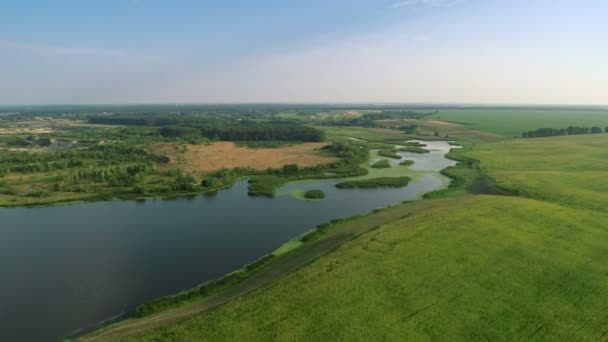 Survolant rapidement les champs et la rivière — Video