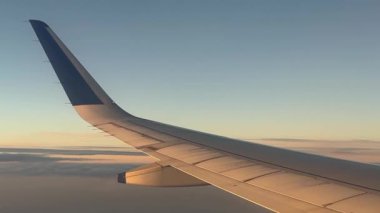 Uçuş kanadı içeriden gökyüzünün üzerinde uçan uçağın görüntüsü