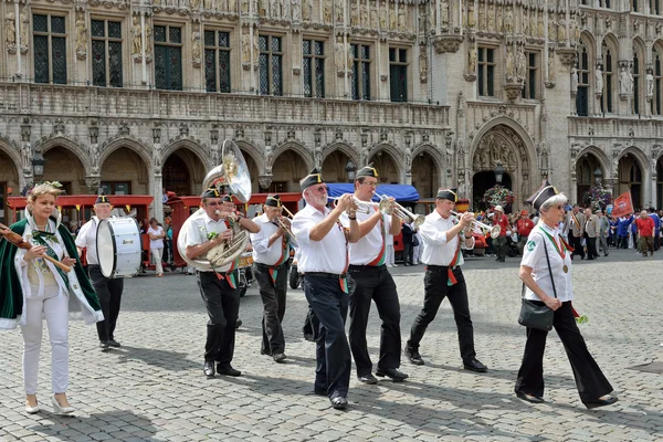 Τελετή του φυτεία του Meyboom ξεκινά την Grand Place. Βρυξέλλες — Φωτογραφία Αρχείου