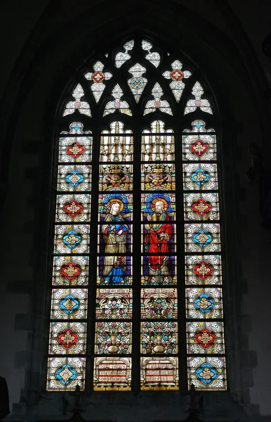 Blyinfattade fönster i Collegiate Church Saint-Martin i Alost, Belgien — Stockfoto