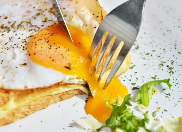 Mangiare piatto belga croque-madame — Foto Stock