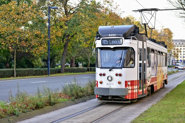 Sporvogn af Rabot-Melle Leeuw linje. Gent, Belgien - Stock-foto