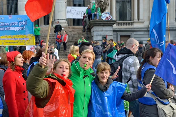 Nationella manifestation mot åtstramningar introducerades av belgiska regeringen. — Stockfoto