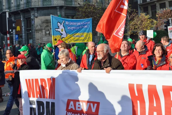 Trade union representative during manifestation against austerity measures introduced by Belgian government — Stock Photo, Image