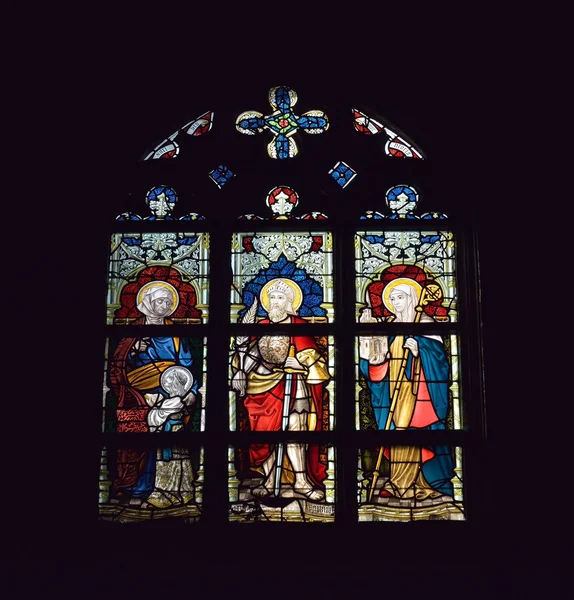 Kathedraal venster in collegiale kerk Saint Waudru in Bergen, België — Stockfoto