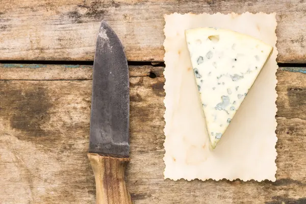 Blue cheese background with copyspace. — Stock Photo, Image