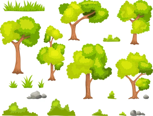 Conjunto de dibujos animados planta verde y árbol — Vector de stock