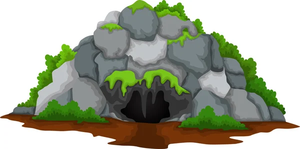 Cave cartoon with forest landscape background — Stock Vector