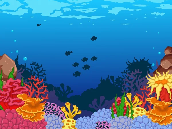 Pictures: coral reefs cartoon | Cartoon colored coral reef and diver ...