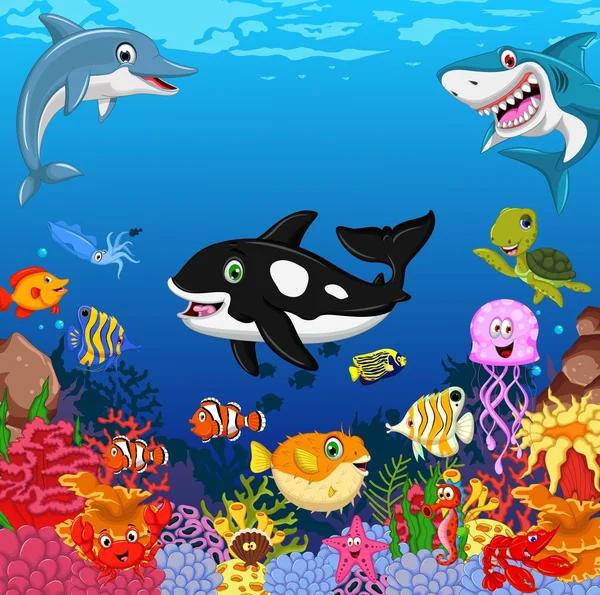 Dibujos animados divertidos animales marinos — Vector de stock