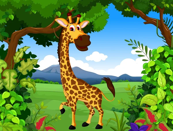 Giraffe cartoon with landscape background — Stock Vector