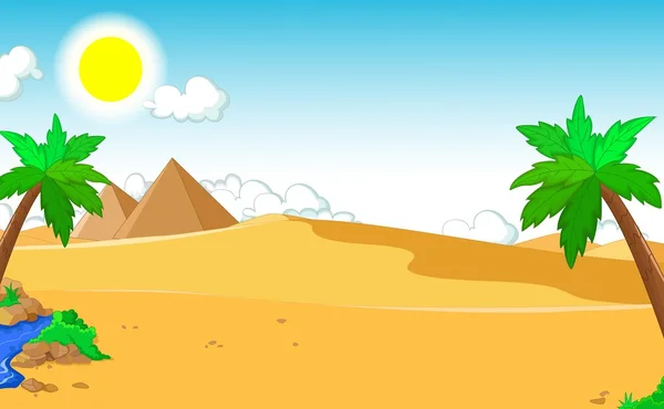 砂漠の風景の背景を持つツリー漫画の美しい景色 — ストックベクタ