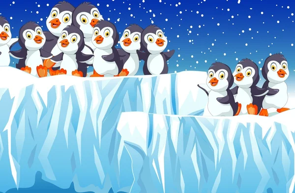 有趣的企鹅卡通风景背景 — 图库矢量图片