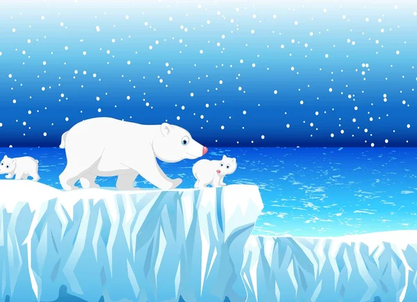 Divertido oso polar con fondo de paisaje de nieve — Archivo Imágenes Vectoriales