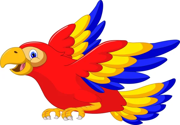 Macaw uccello cartoni animati volare — Vettoriale Stock