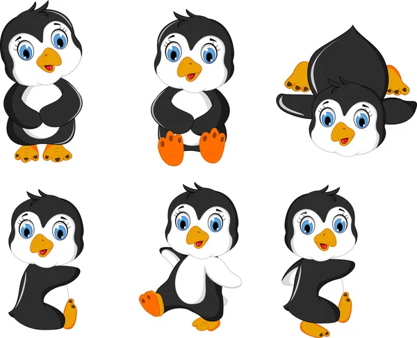 Conjunto de bebé pingüino de dibujos animados posando — Vector de stock