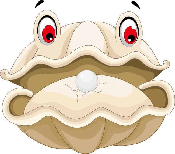 Lindo Oyster con una caricatura de perlas — Vector de stock
