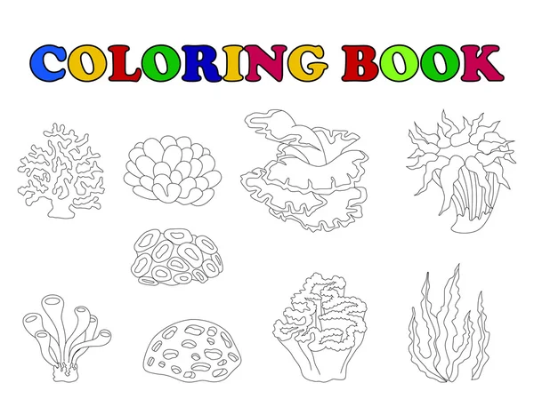Livro de colorir da bela coleção de coral —  Vetores de Stock