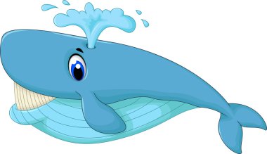 cute blue cartoon whale smiling clipart