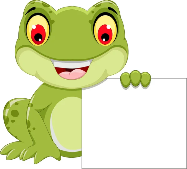 Funny frog cartoon holding a blank sign — Stock Vector