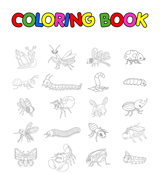 Livro de colorir com coleção de insetos — Vetor de Stock