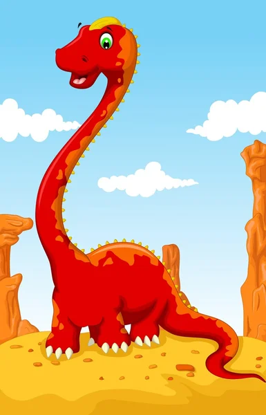 Cute dinosaur cartoon with desert landscape background — Stock Photo, Image