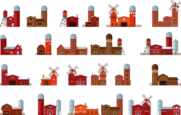 Collectie van verschillende cartoon boerderijgebouwen — Stockfoto