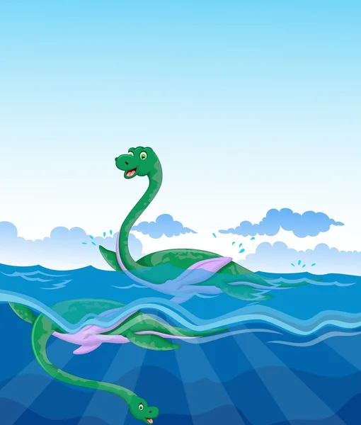 Vicces két dinoszaurusz rajzfilm úszhat a tengerben — Stock Vector