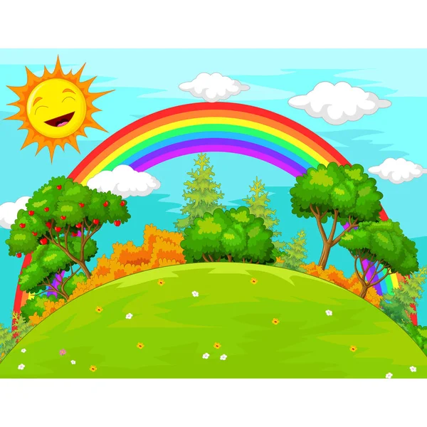 Paisaje Con Fondo Arco Iris — Archivo Imágenes Vectoriales