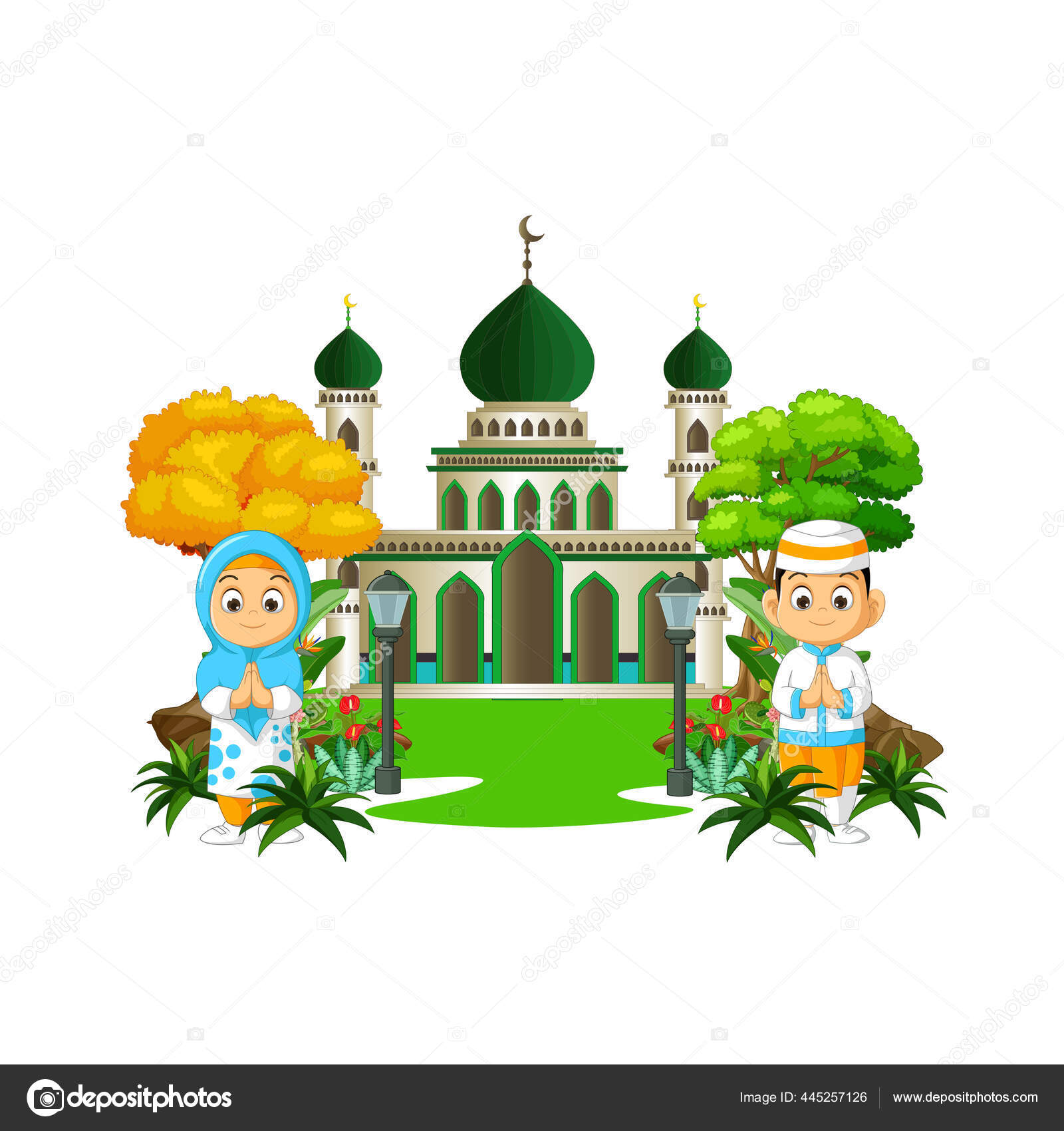 Mosque Kids Cartoon Vector Image By C Starlight789 Vector Stock 445257126