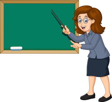 Öğretmen tahtanın önünde ders veriyor.