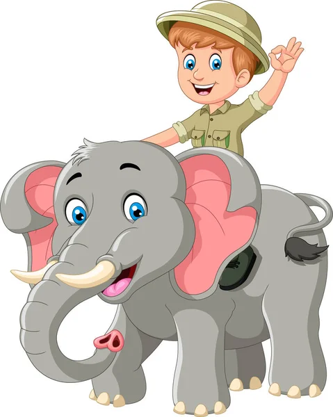 Egy Elefánton Lovagló Régész Illusztrációja — Stock Vector