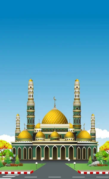 Mosquée Avec Route Arbres — Image vectorielle